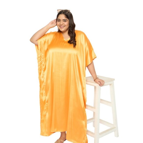 Gypsie Blu Women Plus Size Kaftan Dress Satin Maxi Kimono Dress for Evening Wear - Picture 8 of 9